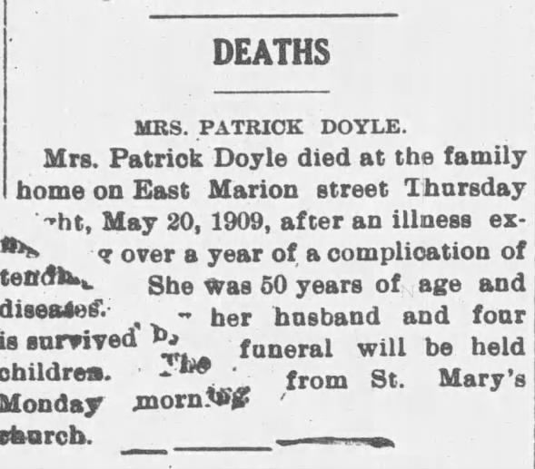 Death Notice for Mrs. Patrick Doyle